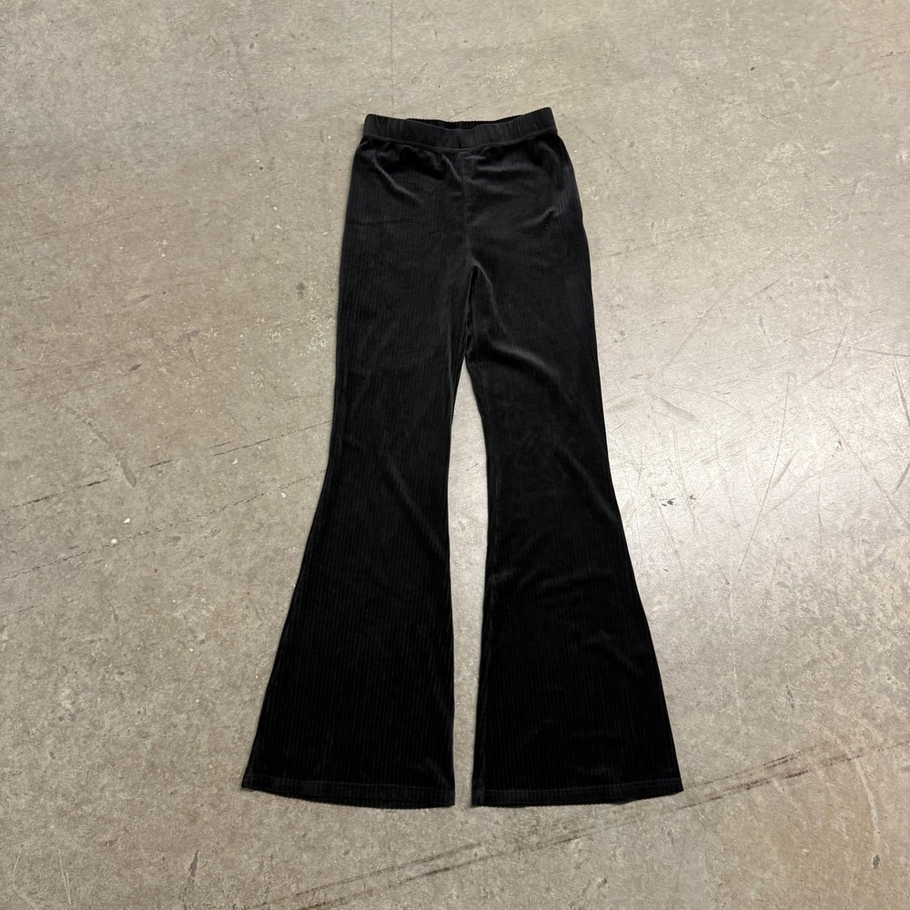 Pink Lily Womens Black Ribbed Velvet Flare Pants Bell Bottom Elastic Waist Small